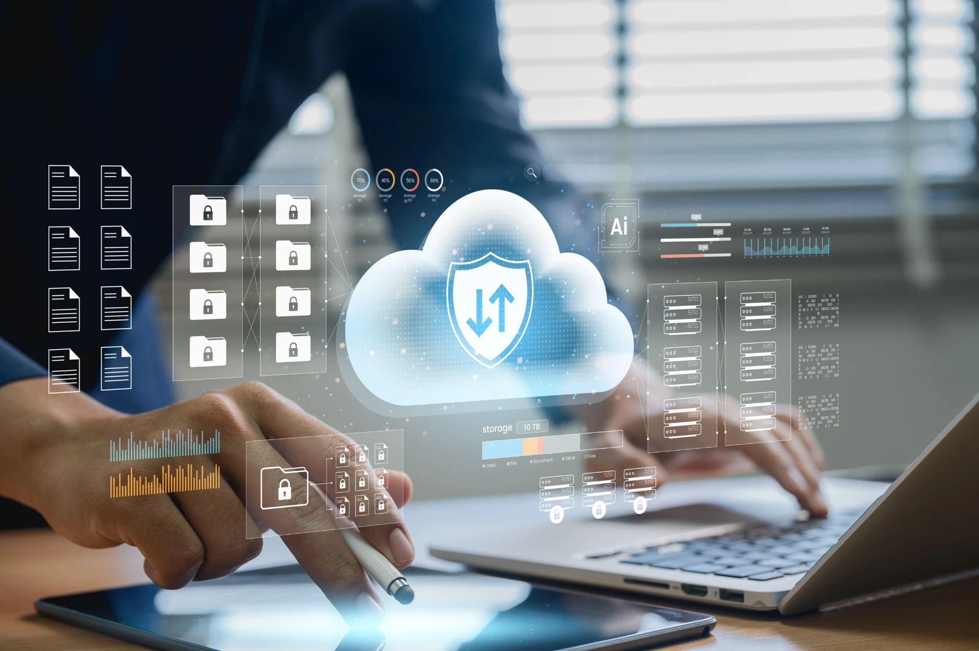 Cloud security and AI analytics dashboard representing IT assessments